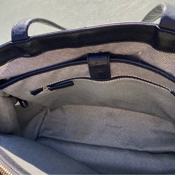 Vince Camuto Black Leather Tote Bag Elvan Style Gold Hardware Work Bag - Picture 6 of 16